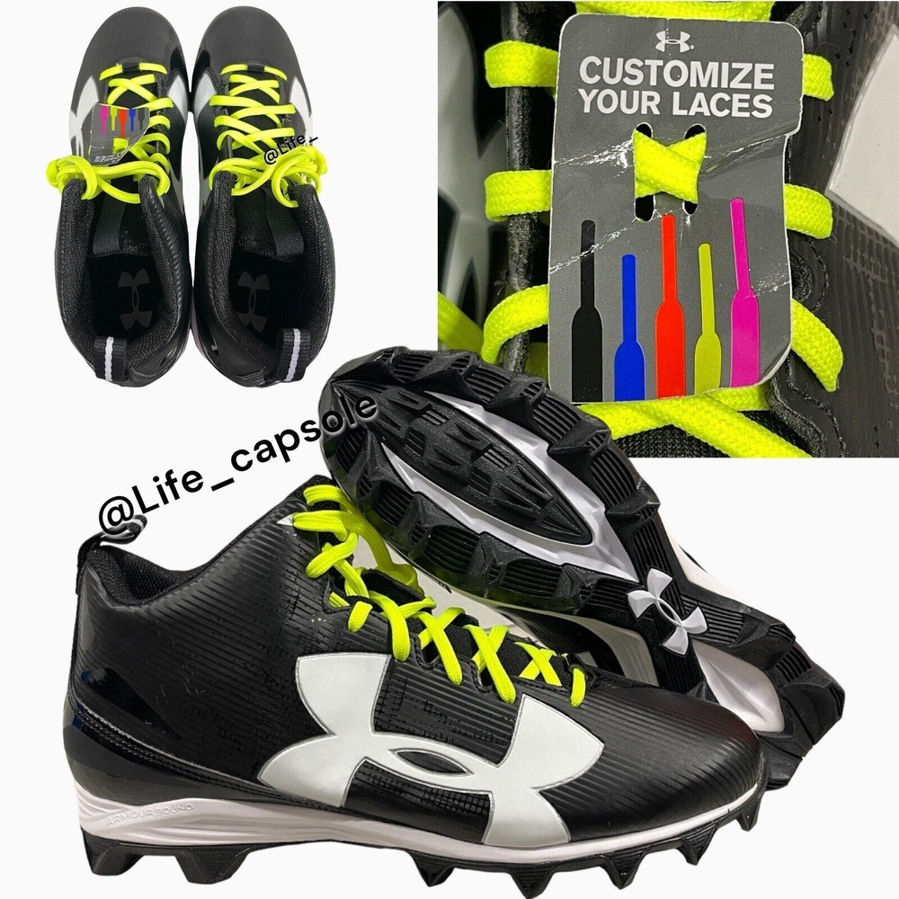 Size‎ 13 Under Armour Crusher RM Black Football Cleats Multi Color Laces Custom